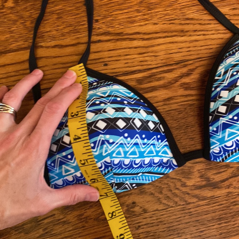 NWT MD Blue Patterned Padded String Bikini Top - Picture 5 of 7